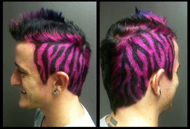Hot pink zebra mohawk with teal accent