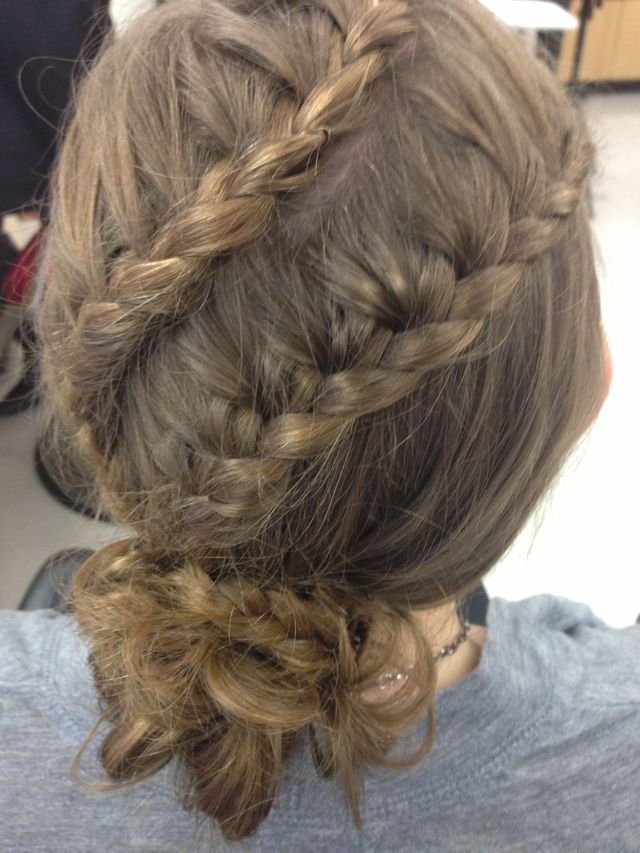 double braid with a messy bun updo