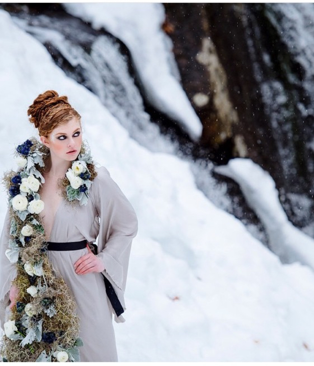 hair by Kashmir.  Photo by Ashley O'dell, model is Rachel do élan.  Floral by only khon.  Styled by Tara west.   Makeup by Natalie shafie
