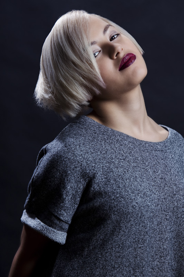 Aster, short blonde bob