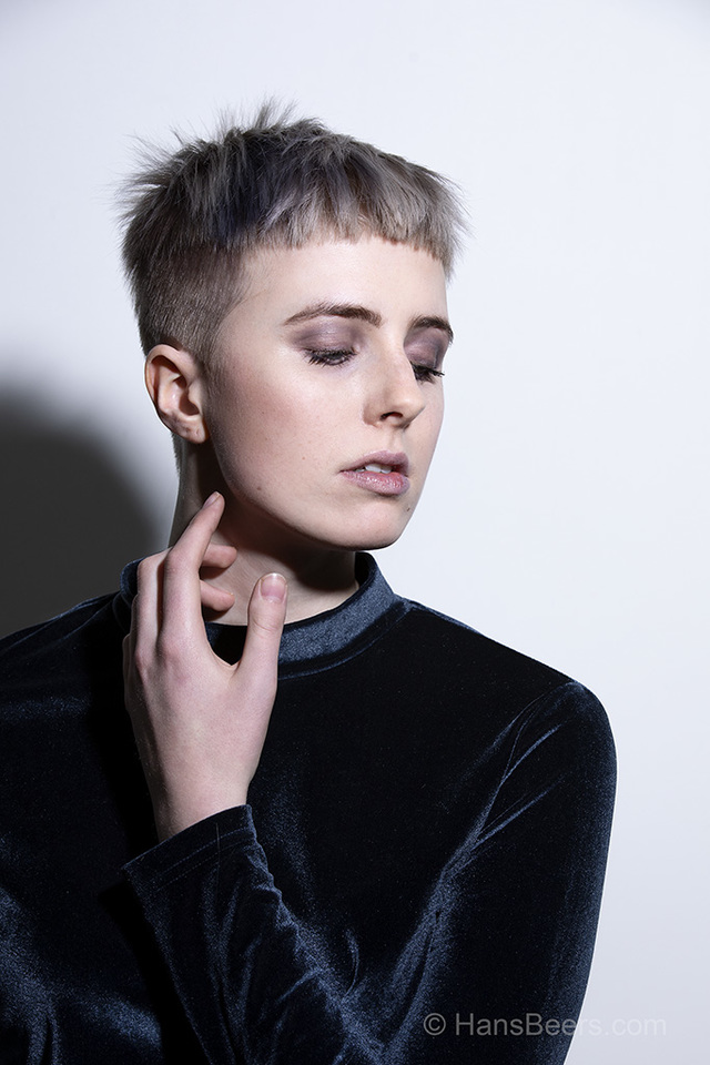 iris, short bangs, buzzed