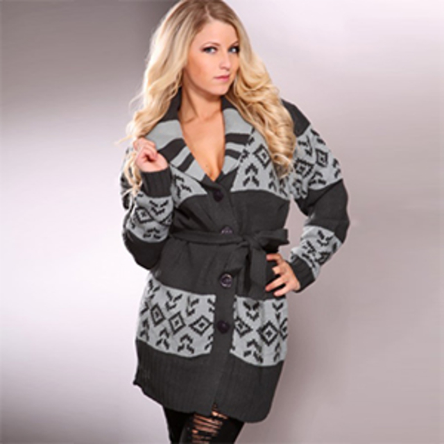 AMI Clubwear Dark Grey Contrast Pattern Button Up Sweater