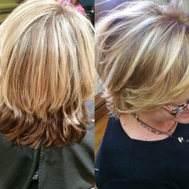 Before and after root color and balayage #hairbyallie #jackmichaelhairdesign #paintedhair #balayage #blended