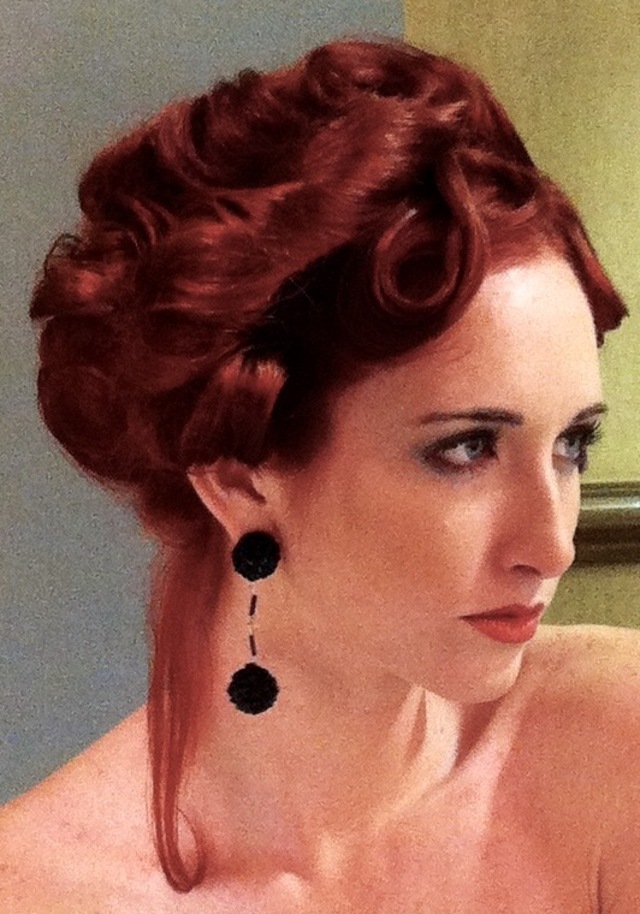 Photo shoot blonde to red updo