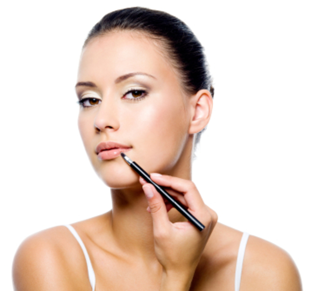 beauty woman applying lipstick