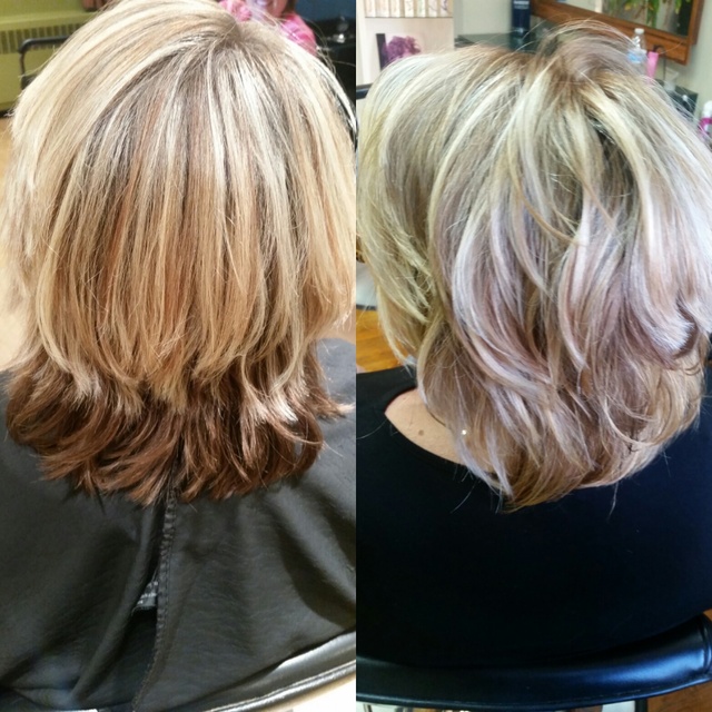 Another view of before and after. Root color and balayage . Perfect, natural, summer look ! #hairbyallie #balayage 
