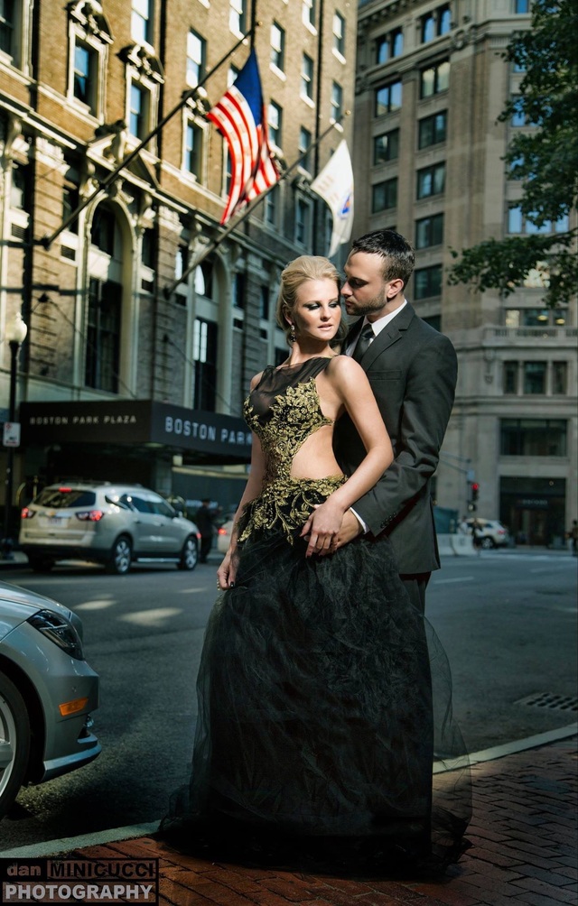 Hair and makeup by Kashmir.   Models are Marina and Steven.   Kinda Touma Designs.   Photo by Dan Minicucci