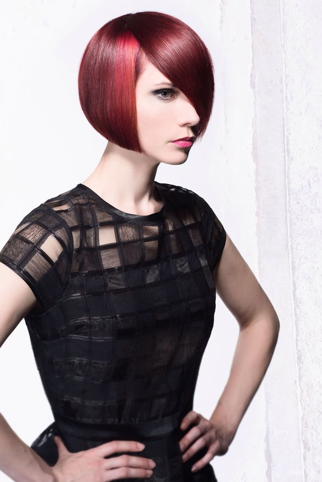 Classic Red bob. Hair cut and color by Katrina Beede.  Photo Nick Berardi.  Model. Sierra Kane
