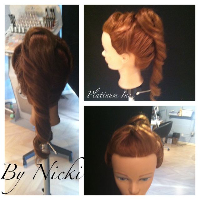 french braid, twists and ponytail