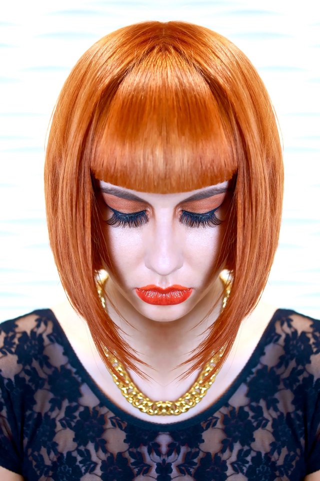 square fringe orange bob