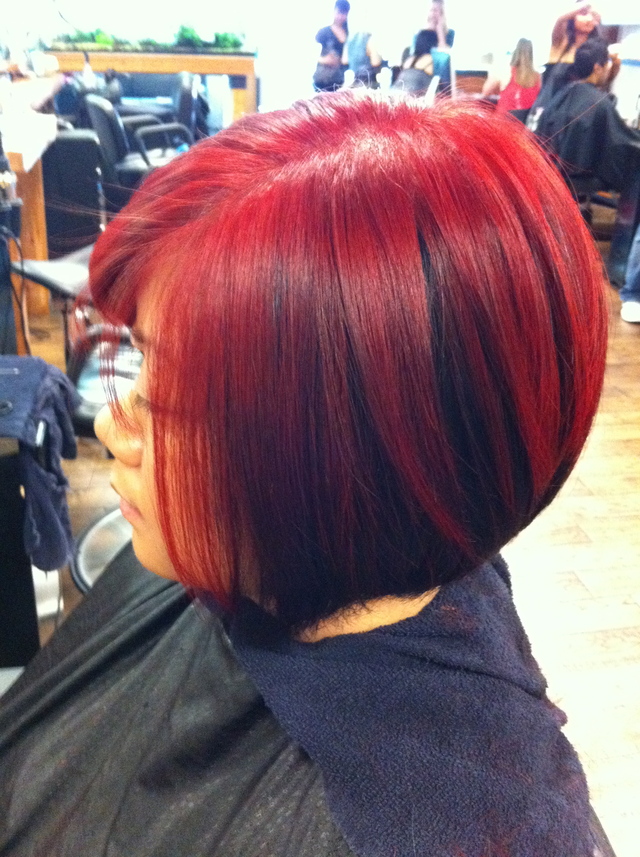 Black &amp; Red Asymmetrical Bob