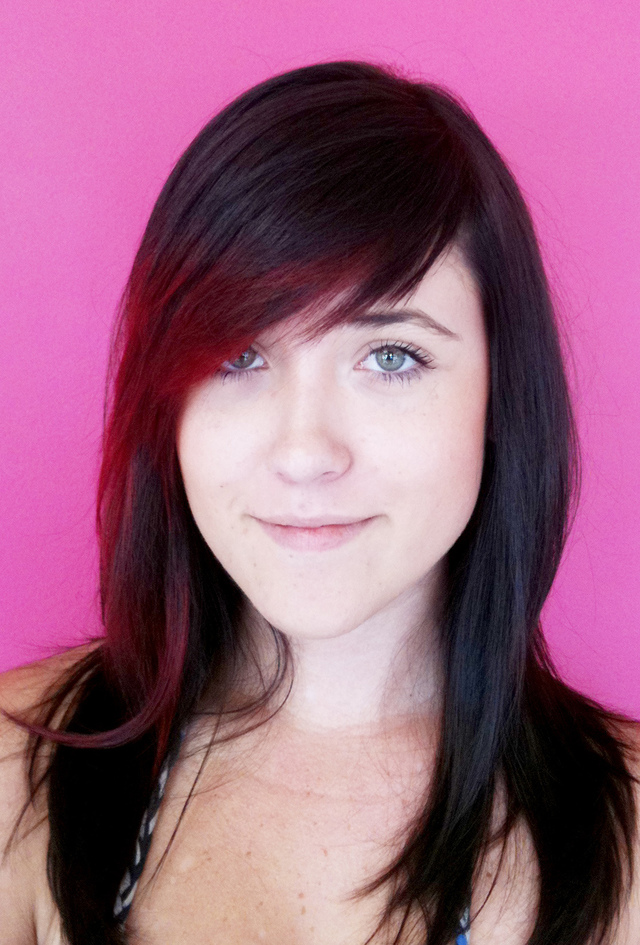 Red dip-dye bangs