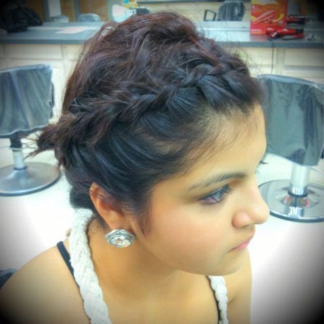 messy updo with French braids 