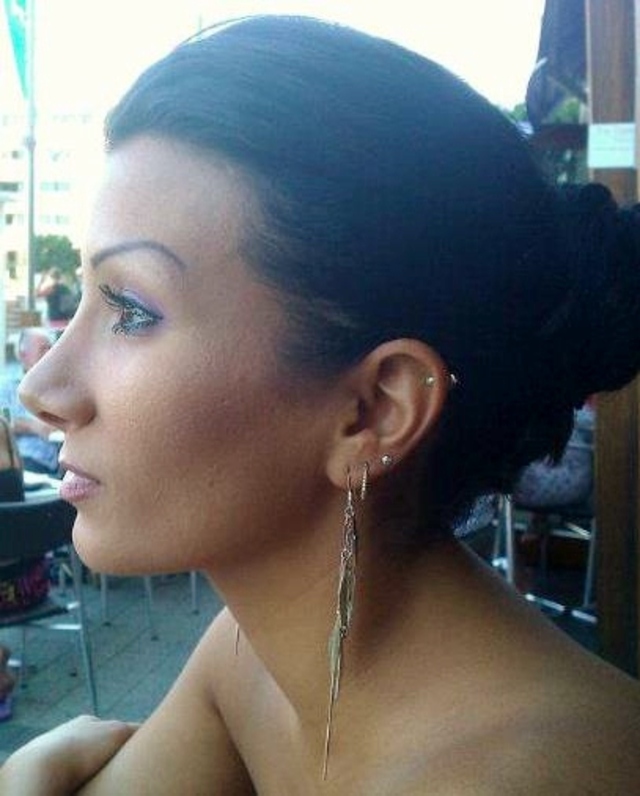 Pulled back tight.
