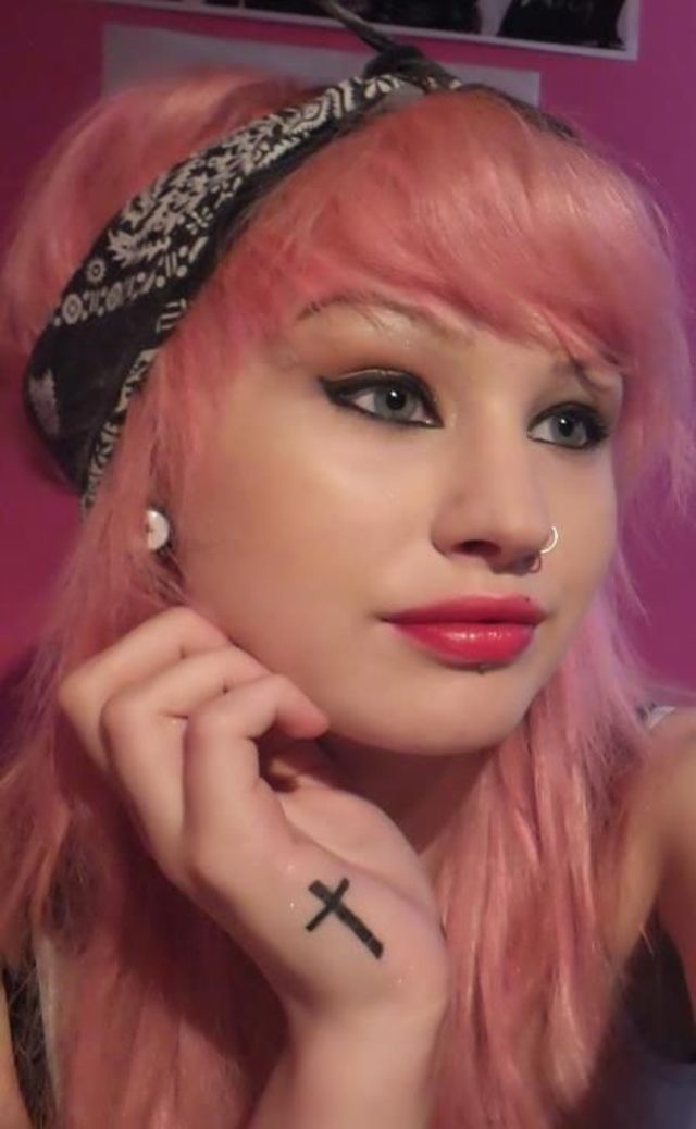 pink hair and bandana