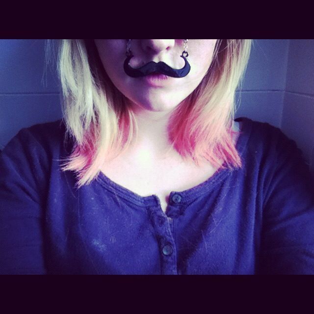 pink hair mustach glasses