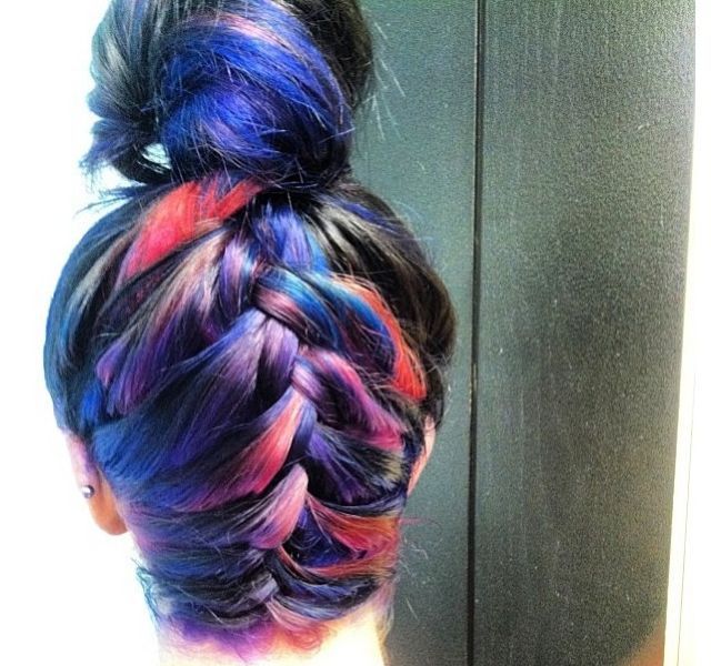 rainbow hair upside down braid