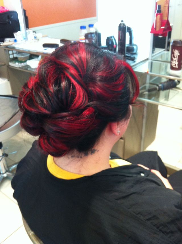 red &amp; black updo
