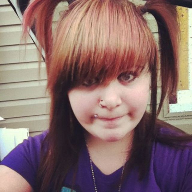 red pigtails. half up half down.( march)