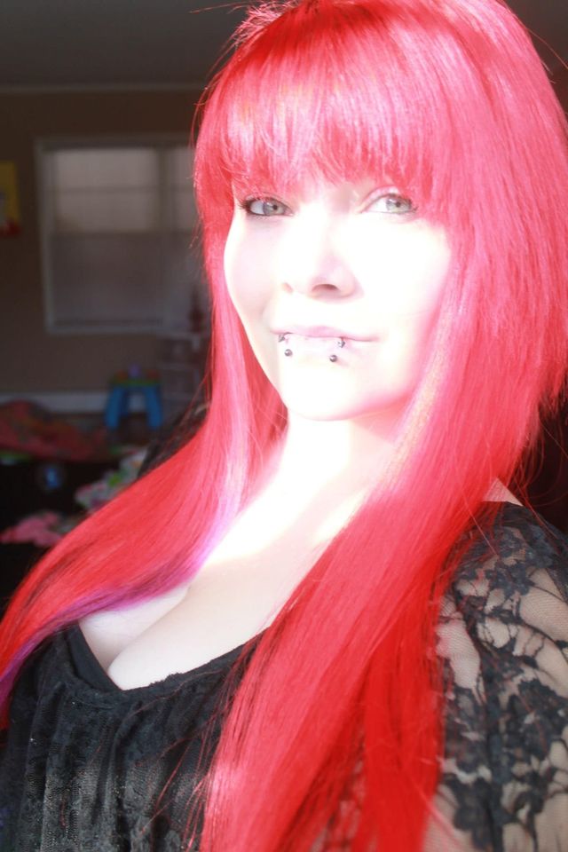 red with bangs