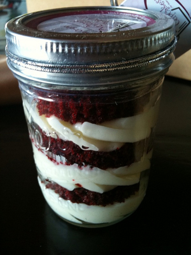 red velvet cupcake in a jar