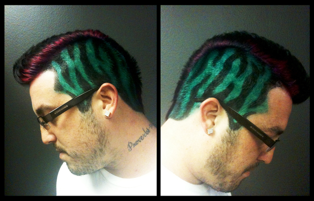 Teal zebra print mohawk with pink accents