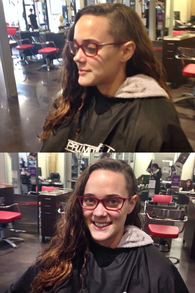 shaved side/ long layer trim on the curls