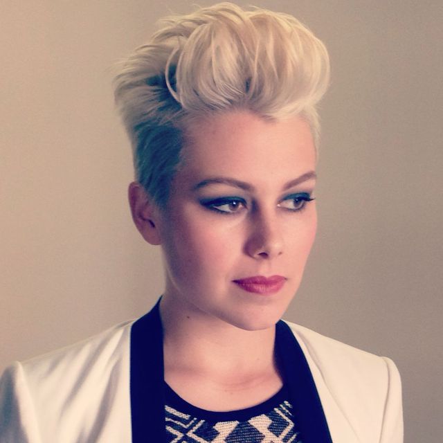short hair on musical artist Phoebe Bridgers hair styled by me makeup by me. iPhone pic 