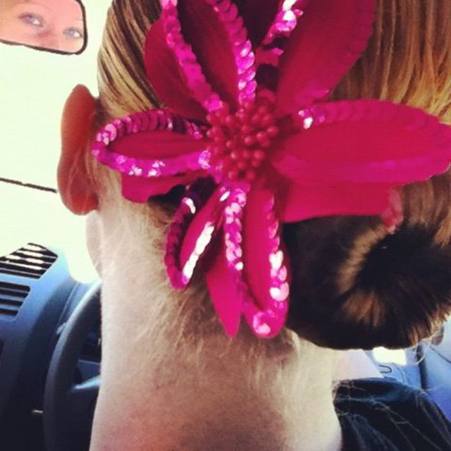 sock bun w/flower
