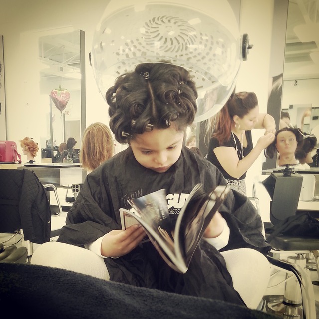 this princess in her first pin curl set..