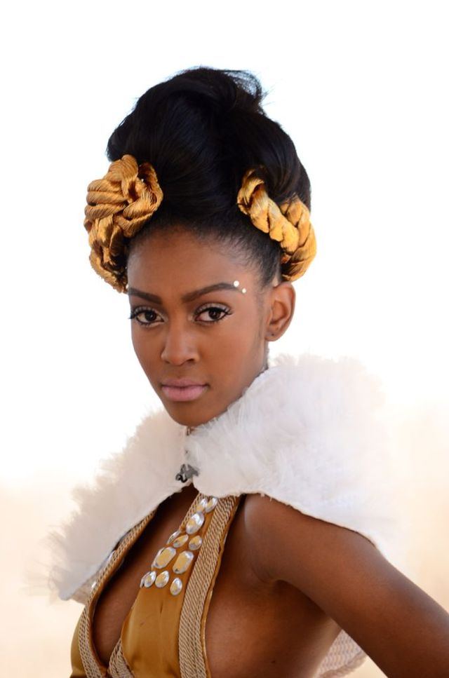 triple bun with gold rope