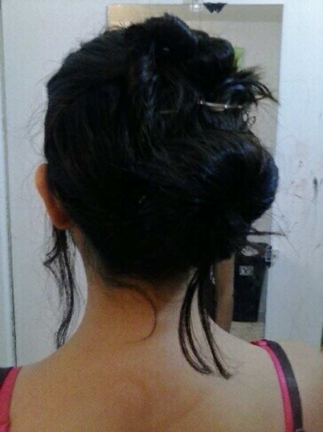 up in a crazy bun