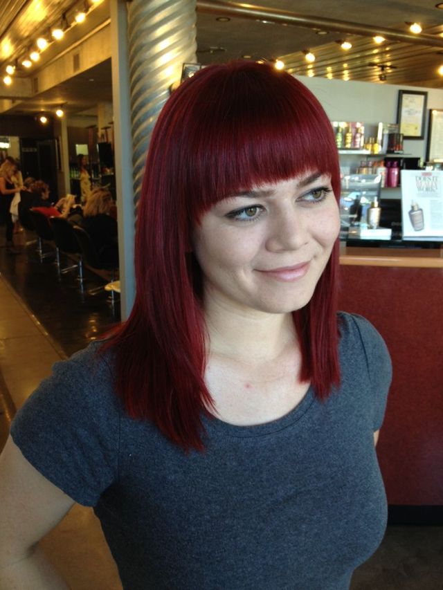vibrant red &amp; bangs