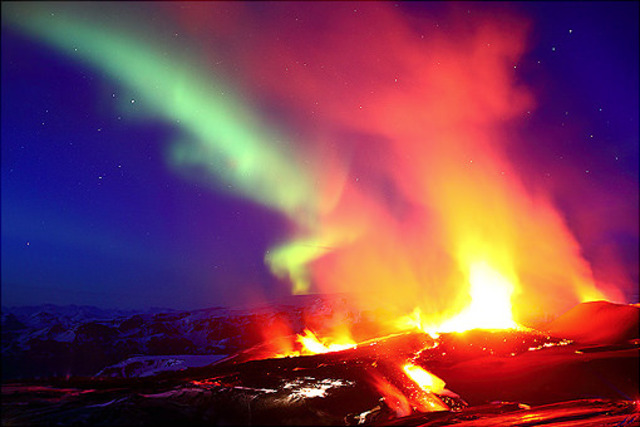 volcano northern lights