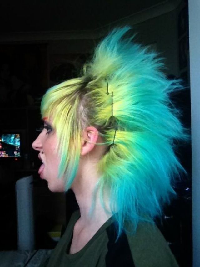 yellow to green faux hawk 